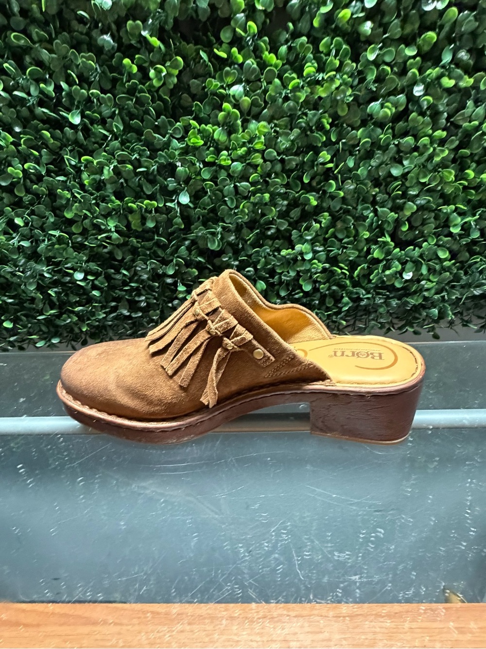 Born Brown Suede Fringe Mule Clogs - Picture 4 of 9